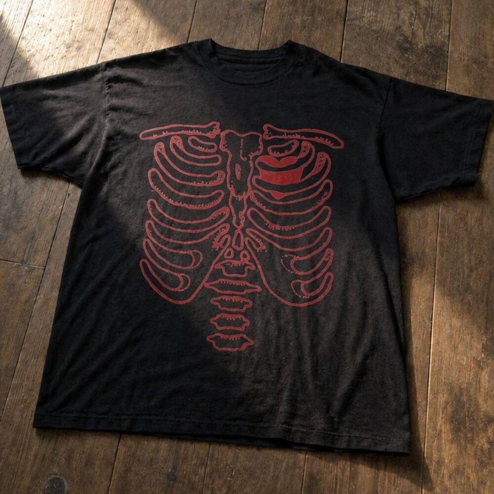 Red Rib Cage Skeleton Graphic Tee Black Unisex
